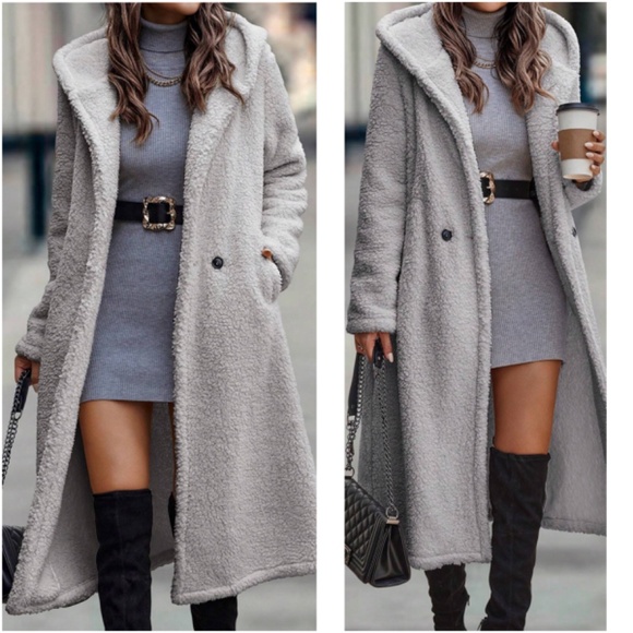 Cozy Teddy Button Hoodie Oversized Long Jacket Coat - Picture 5 of 9